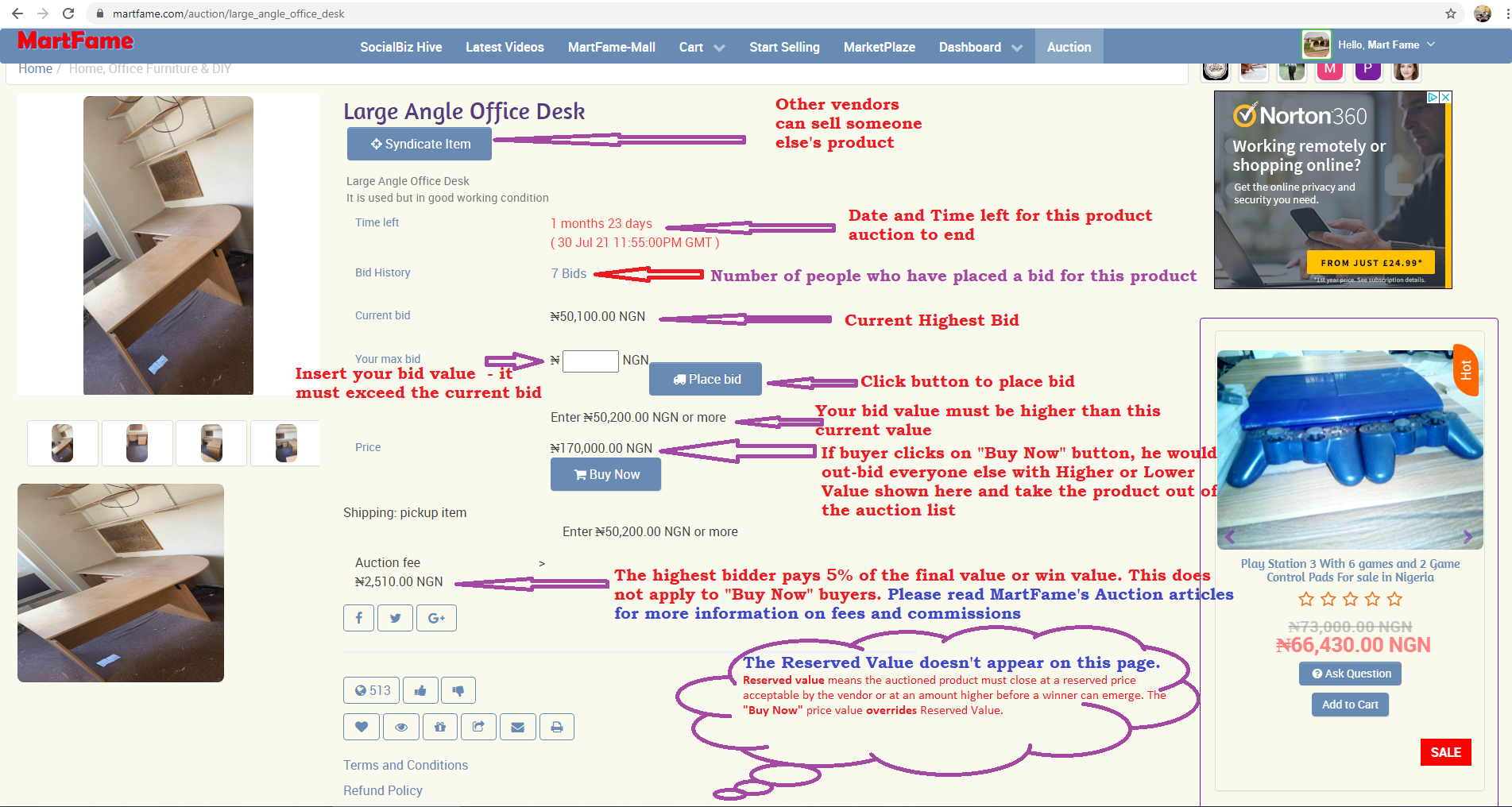 MartFame Front end Auction Explained